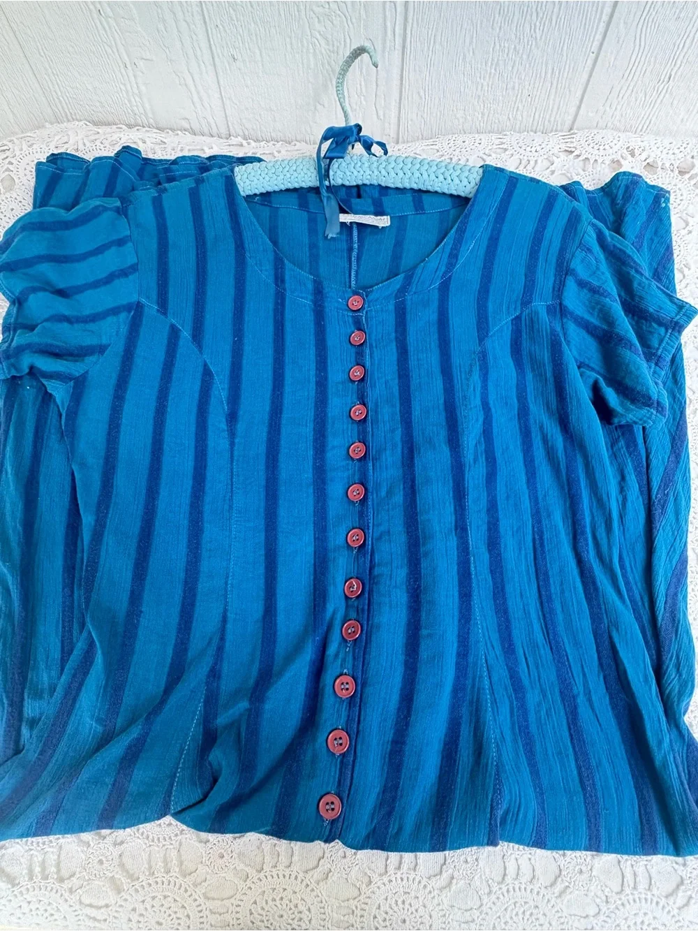 Vintage 90s Blue & Navy Striped Button-Front Dress M/L